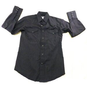 Wrangler Black Western Style Button-Up Shirt With Pinstripes Pearl Snap Cuffs Sm